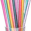 Dakoufish Replacement Glitter Straws for 12 oz 16 oz Jars Tumblers,22 Pack 9 Inch Clear Reusable Plastic Straws With Cleaning Brush,Bpa Free (9inch, Mix Glitter Color)