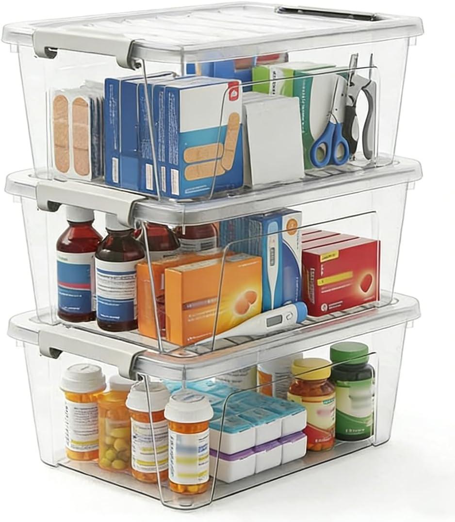 WYT 8-Quart Clear Plastic Storage Bins with Lids & Secure Latches, 3-Pack Organizer Container Box with Latch Buckles for Home, Kitchen, Closet, Garage