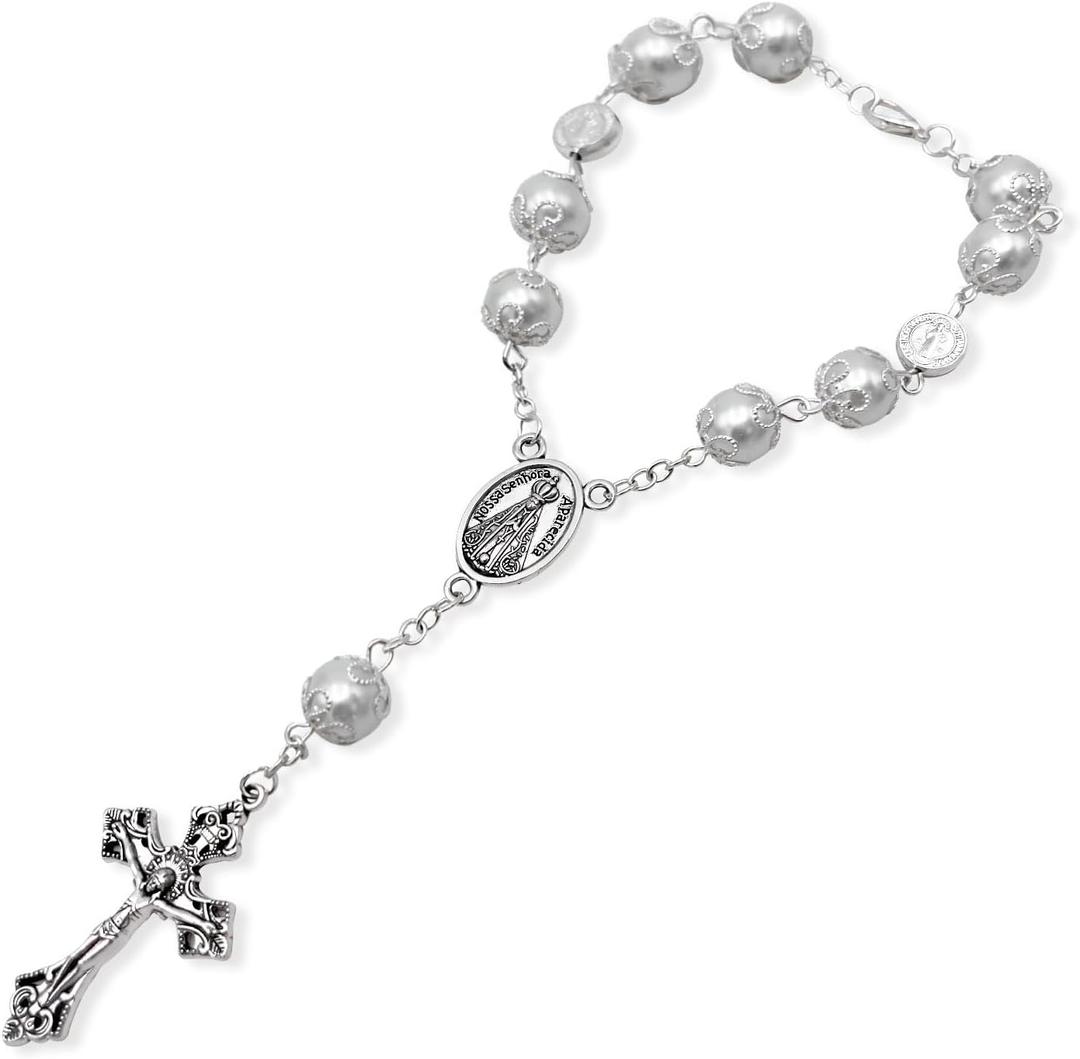 4 x Ziciner 1 PCS Car Rosary for Rearview Mirror, Personalized Blessing Rear View Mirror Hanging Decors, Auto Rearview Mirror Rosary Pendant, Car Interior Hanging Accessories (White)