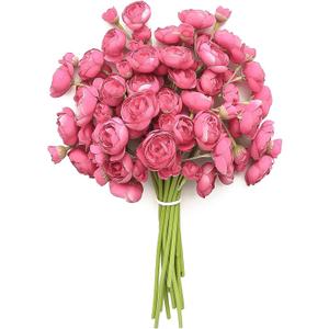 Floroom Ranunculus Artificial Flowers 18 Pcs Fuchsia Faux Silk Mini Ranunculus Bulk Fake Wedding Filler Flowers for DIY Hot Pink Bouquets, Centerpieces, Bridal Shower Decorations & Arrangements