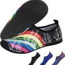 Water Shoes for Womens Mens Barefoot Aqua Yoga Socks for Pool Beach Surf Walking Water Park Boating Sports Water Shoes (4-5 Women/3-4 Men, Black Rainbow)