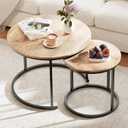 Garden 4 you Nesting Coffee Table, 23.6" Round Coffee Table Set of 2, Wooden Nesting Table Set for with Metal Frame, Side Tables for Living Room Bedroom Balcony, Brown