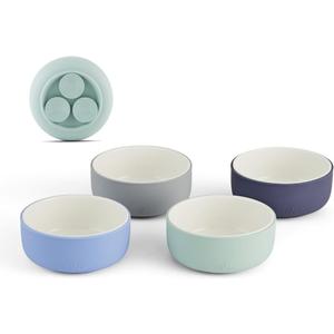 Elk and Friends Kids Porcelain Bowls with Silicone Suction Sleeves | Suitable for Babies/Toddlers | Microwave & Dishwasher Safe | Stay Put Dinnerware | Snack Dishes | 4 Pack (Navy/Gray/Misty Blue/Sage)