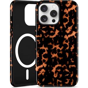 Jusy Compatible with MagSafe Brown Tortoise Shell Print Phone Case for iPhone 14 Pro, Amber Trendy Luxury Magnetic Soft TPU and Hard PC Protective Phone Cover for Women Girls - Turtle Shell