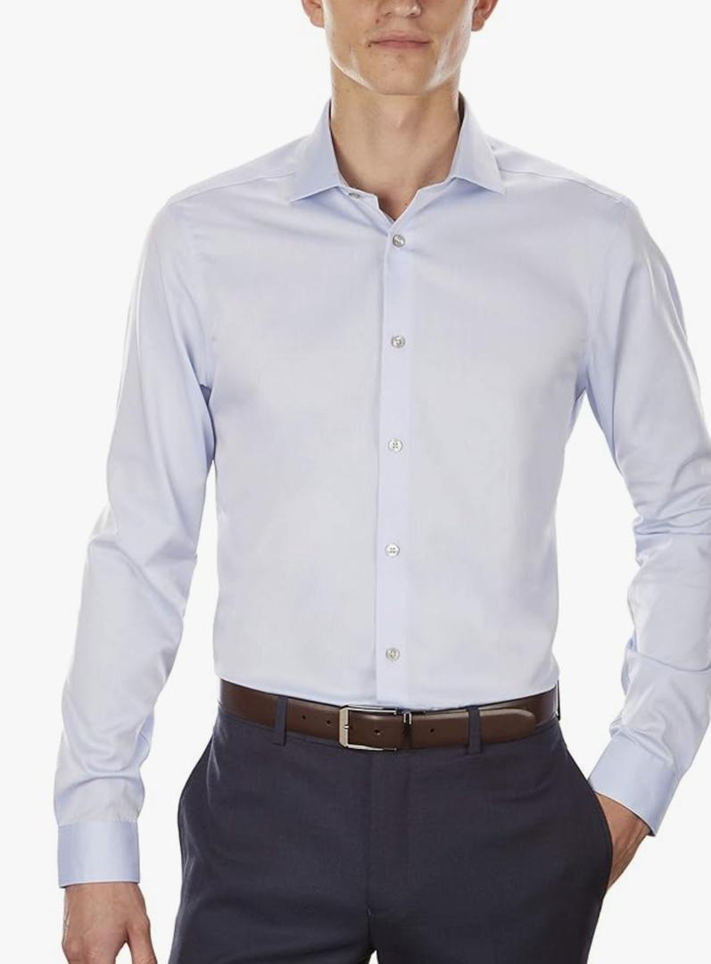 Men's Dress Shirt Slim Fit Non Iron Herringbone Spread Collar 36/37