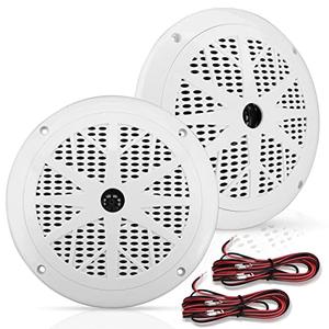 Pyle 6.5 Inch Dual Marine Speakers - 2 Way Waterproof and Weather Resistant Outdoor Audio Stereo Sound System with 120 Watt Power, Polypropylene Cone and Cloth Surround - 1 Pair - PLMR61W (White)