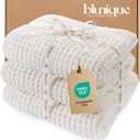 Waffle Knit Throw Blanket, Luxury Cozy Chunky Knit Throw Blanket for Couch, 50 x 60 Inch Thick Ultra-Soft Feather Yarn Knitted Blanket for Sofa, Bed, Home Decor - Off White