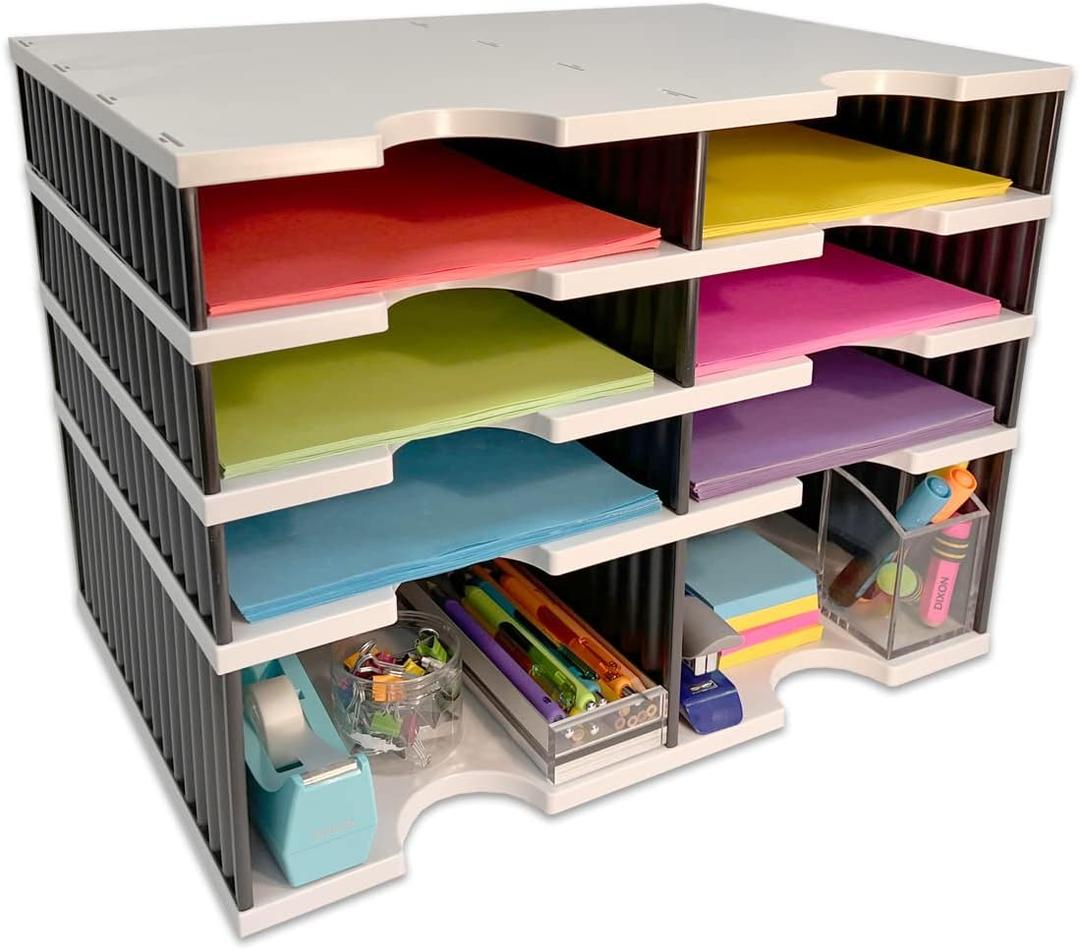 Ultimate Office Desk Letter Tray Organizer with Riser Storage Base 6 Compartment Unit