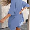 PRETTYGARDEN 2 Piece Sets for Women Summer 2026 Lounge Short Set Spring Matching Biker Shorts V Neck Oversized Shirt Clothing (Blue, XL)