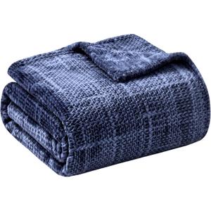 COOVA Fleece Throw Blanket for Couch, Super Soft and Cozy 3D Jacquard Warm Blankets, Lightweight and Fuzzy Throw for Bed, Sofa, Chair, Giftable (Navy Blue, 50"x60")