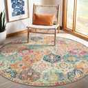 Lahome Moroccan Trellis Washable Round Area Rug, Round Rug 5ft Soft Non-Slip, Non-Shedding Distressed Circle Carpet for Bedroom Living Room Bathroom Nursery Kitchen Elise, Cream/Multi