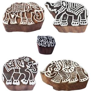 Royal Kraft Elephant Wooden Printing Stamps (Set of 5) - DIY Henna Fabric Textile Paper Clay Pottery Blocks Htag2201