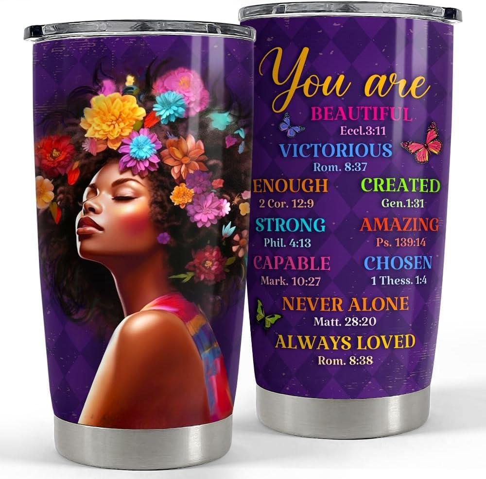 SANDJEST Inspirational Gifts for Women Black Woman Inspiration Tumbler 20oz Stainless Steel Insulated Coffee Travel Cup Mug Motivational Gift for Women Birthday Christmas