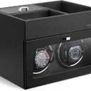 Vlando Automatic Double Watch Winder for Men - Watch Winder Box with Jewelry Organizer Tray for Father Husband Dad, Japanese Quiet Motor, LED Light, Adjustable Watch Pillows - Black (Grey)