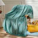 NEWCOSPLAY Super Soft Throw Blanket Light Teal Premium Silky Flannel Fleece Leaves Pattern Lightweight Bed Blanket All Season Use (Light Teal, Throw(50"x60"))