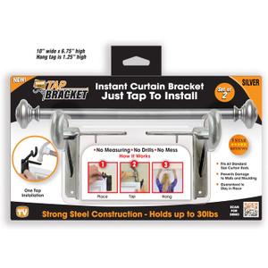 Spark Innovators Silver Tap Bracket - Hang Curtains in 30 Seconds! No Drill Instant Curtain Rod Brackets - Fits 1.25", Holds 30 lbs, As Seen on TV