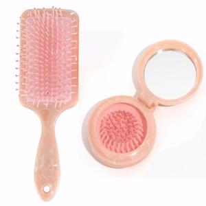 2 x 2 Pack Brush Set, Paddle Hair Brush for Women with All Hair Types,Portable Travel Brush,Compact Foldable Brush with Mirror for Purse,Small Pocket Comb (Pink)