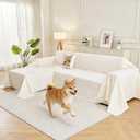 Sectional Couch Covers 2-Piece for L Shape Sofa Cream XX-Large | Non Slip Couch Cover for Dogs Washable, Chenille Sofa Slipcovers Sets, Furniture Protector Blanket for Pet, 71x118"+91x134"