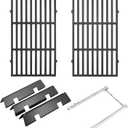 Grill Parts for Weber Spirit/Spirit II Parts Replacement, 7637 Grates 7635 Flavorizer Bars 69785 Burner Tube Replacement Kit for Weber Spirit & Spirit II 200 Series, Spirit E210 E220 S210 S220 (2 Cast Iron Grates + 3ps Heat Plates + Burner)