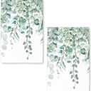 Sage Green Eucalyptus Kitchen Towel Set: 2 Quick-Dry Microfiber Cloths, 18" x 26", "Watercolor Leaves
