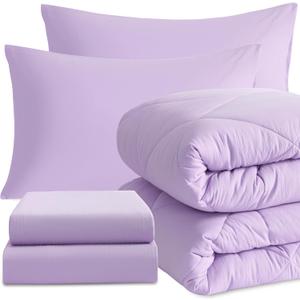 NTBAY Twin Comforter Set with Sheets, 1 Piece Soft and Breathable Twin Bedding Set, Twin Bed in a Bag, Down Alternative Comforter Set Solid Color All Season, Kids Bedding Set, Light Purple