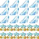 Yuntau 24 Pcs Blue Princess Party Decoration Mini Plastic Glass Slipper Princess Carriage Centerpiece 3.8 Inch Glass Heel for Baby Shower Wedding Birthday Party Supplies Table Decor