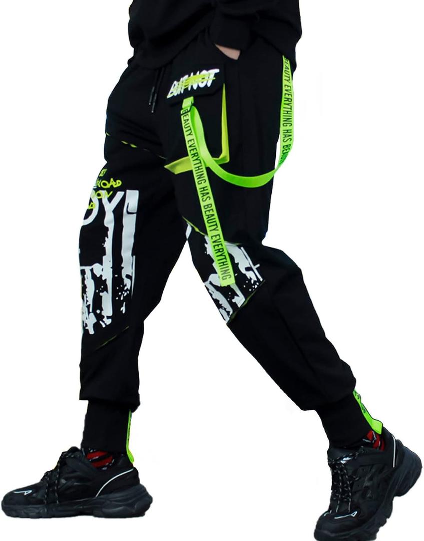 XYXIONGMAO Functional Men's Tactical Cargo Pants Streamer Casual Streetwear Techwear Sweatpants Black Hip Hop Joggers Pants for Men(Green,L)