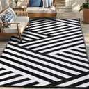 Outdoor Patio Plastic Straw Rug - 6'x9' Outdoor Camping Rug Waterproof Reversible, Area Carpet Patios Clearance RV, Outside Porch Balcony Deck for Camper, White & Black