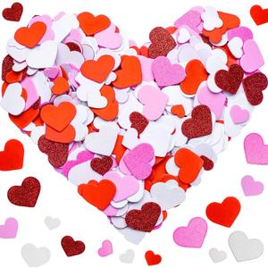 Tatuo 600 Pieces Valentines Day Foam Heart Stickers Colorful Self-Adhesive Heart Shaped Stickers for Arts Craft, Greeting Cards, Scrapbook Decoration (3 Colors, Glitter)