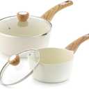 SENSARTE 2.0 & 3.0 Quart Ceramic Sauce Pan Sets with Lid, Cooking Pots Set, Nonstick Saucepan Set with Pour Spout, Small Kitchen Pot, Non toxic Saucepot, Induction Compatible, Ceramic White, PFOA PTFE PFAS Free