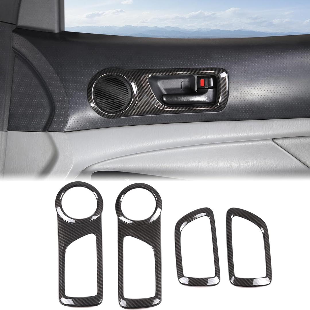 Aunginsy Car Inner Door Handle Panel Frame Trim Compatible with Toyota Tacoma 2005-2015 Front Rear Side Door Handle Bowl Speaker Ring Panel Look Decorative Cover Protective ABS Interior Accessories (Carbon Fiber Pattern)