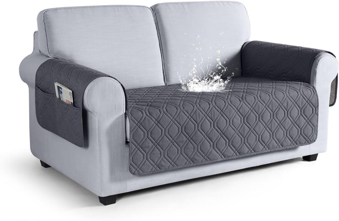 VANSOFY Couch Cover, Waterproof Sofa Covers Washable Slipcover Furniture Protector Couch Seat Covers Non-Slip Couch Cover for Dogs, Pets(Loveseat, Dark Gray) (Loveseat(Seat Width: 47.2"))