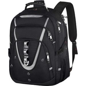 Mogplof 18.4 Laptop Backpack for Men, 55L-60L Extra Large Gaming Laptops Backpack, TSA Friendly Flight Approved RFID Anti-theft Pocket, Water Resistant Suiltable for Travel Business Work (18inch(21.5*16.3*9.9"), A-black-silver)