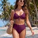 Blooming Jelly Womens High Waisted Bikini Set Tie Knot High Rise Two Piece Swimsuits Bathing Suits (Purple) M