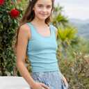 Girls Tank Tops Kids Athletic Ribbed Summer Sleeveless Crop Tops School Workout Running Sports Outfits Basic Camisole (Pink)