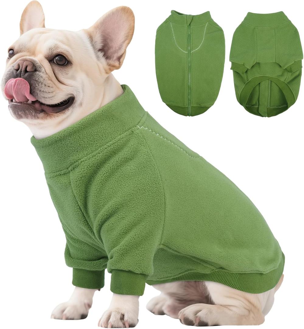 BRKURLEG Dog Sweater Warm Soft Fleece Dogs Sweaters, Turtleneck Sweatshirt for Small Medium Large Dogs, Dog Winter Coat, Christmas Pet Jacket with Zipper Cold Weather Coat (Green, S)