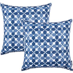Outdoor/Indoor Throw Pillows, Pack of 2 Waterproof Decorative Throw Pillows with Inserts, 18x18 Square Pillows for Bed, Couch, Sofa and Patio Furniture (Blue White With Plaid)