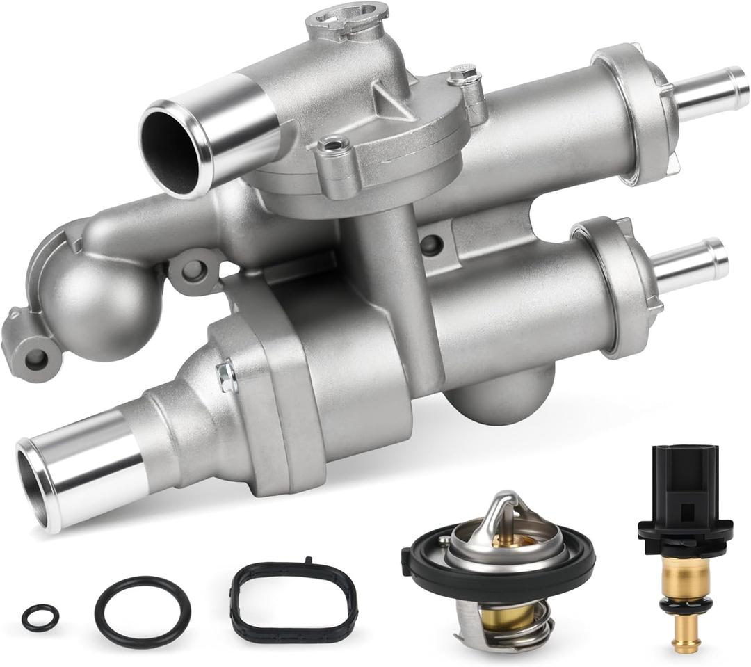 68003582AB Upgraded Aluminium Engine Coolant Thermostat Housing Assembly Compatible with Chrysler 200 Sebring Dodge Avenger Caliber Journey Jeep Compass Patriot 2.4L 20072020 with Sensor #902319