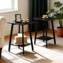 King Oasis 2-Tier Small Side Table for Living Room, End Table with Storage Shelf, Wood & Metal Bedside Table Nightstand for Small Spaces, Sturdy Sofa Side Table for Bedroom, Matte Black 2pcs