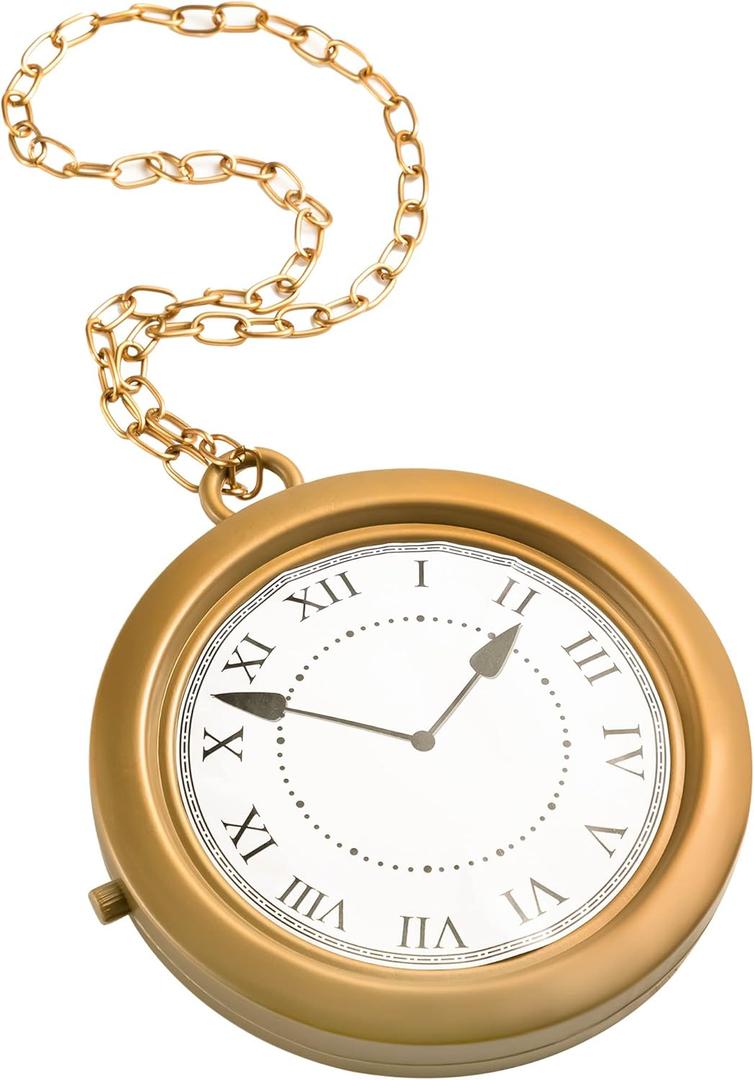 Spooktacular Creations Gold Clock Necklace Halloween Jumbo Gold Necklace White Rabbit Clock Hip Hop Rapper for Kids Women Men Halloween Party Decorations, White Rabbit Costume