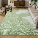 YIHOUSE Green Rug for Living Room, 69 Modern Abstract Area Rug, Geometric Contemporary Wave Striped Rugs for Playroom Nursery, Washable Nonslip Large Ultra-Thin Rug for Bedroom Dining Room