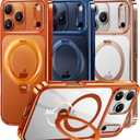 CASEKOO 360 Spin Magnetic Stand for iPhone 17 Pro Case [Fit for MagSafe][17FT Military Protection] Slim Polished Frame Titanium Alloy Sturdy Stand 6.3", Glossy Cosmic Orange