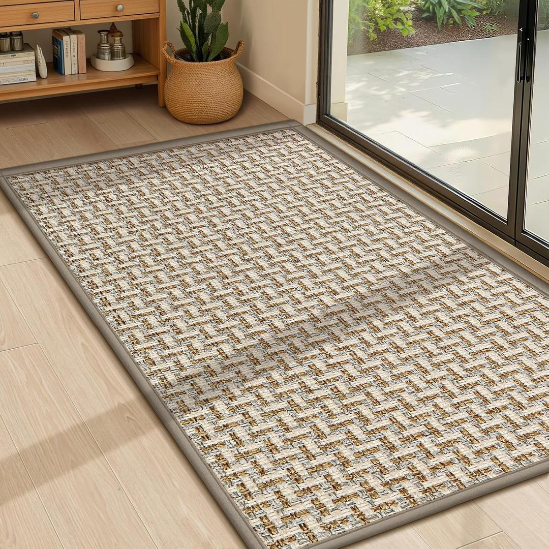 Door Mat Indoor Entrance 24"x36", Absorbent Indoor Door Mat, Non Slip Rubber Backing Inside Door Mats, Washable Floor Mat, Low-Profile Doormat for Front Door, Entryway, Entrance, Grey
