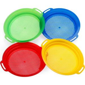 Sand Sifter Sieves for Kids - Heavy Duty ABS Beach Sifter Discovery Toy for Gardening, Digging, Finding Treasure Shells & Shark Teeth - Gift for Travel Beach Party (4PCS)