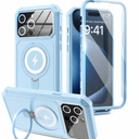 KJSK for iPhone 15 Pro Max Case,Kickstand+Magnetic+Screen Protector+Camera Protection,Heavy Duty Protection,Drop Proof Rugged Protective Cell Phone Cover for iPhone 15 Pro Max (Light Blue)