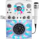 Singing Machine Portable Karaoke Machine for Adults & Kids with Wired Microphone, White - Built-In Speaker, Bluetooth with LED Disco Lights - Karaoke System with CD+G Player & USB Connectivity