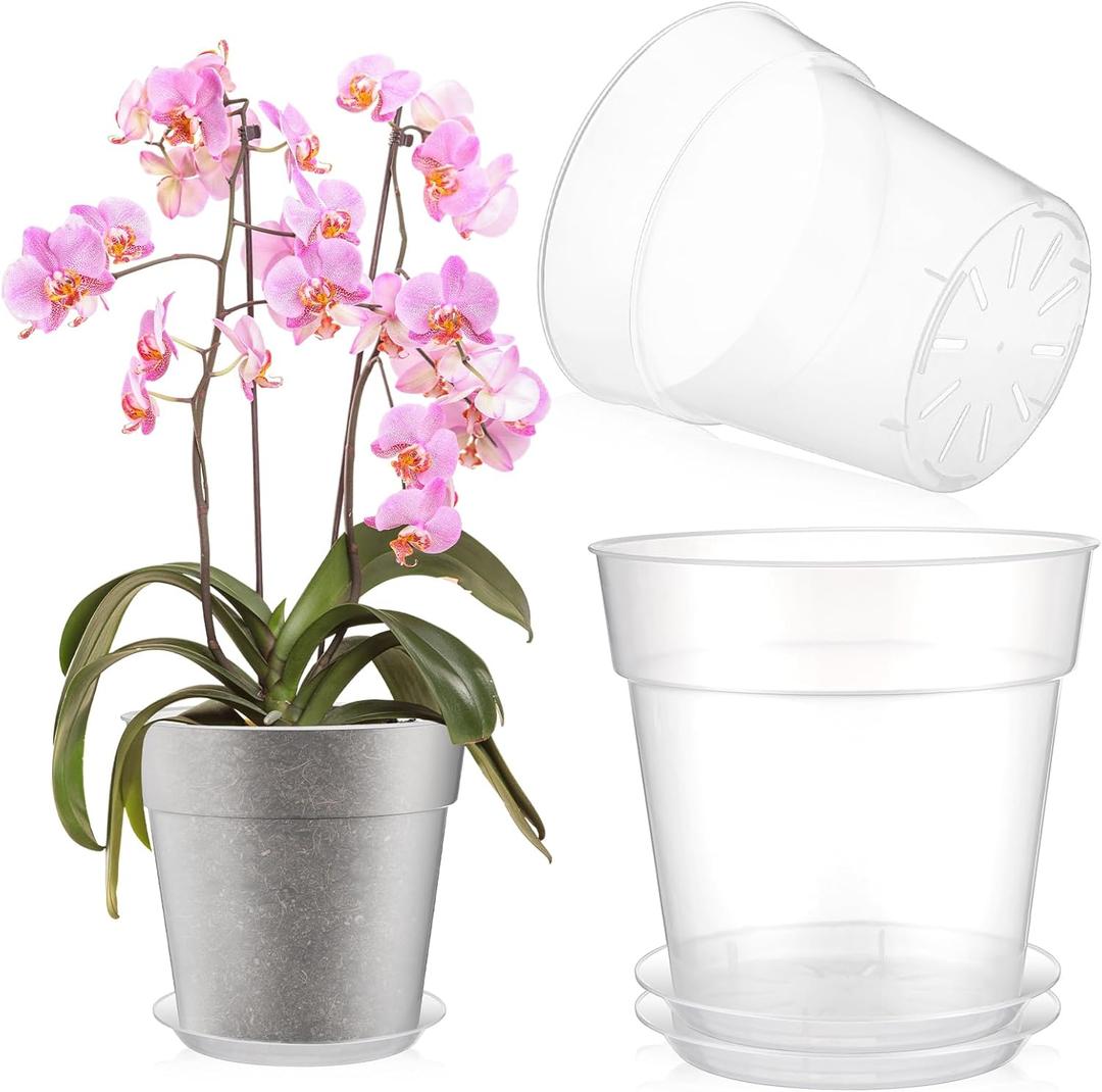 Baderke 3 Pack Clear Nursery Pot Plastic Nursery Pot Large Plant with Drainage Holes for Root Health Indoor Outdoor(9.65 Inches)