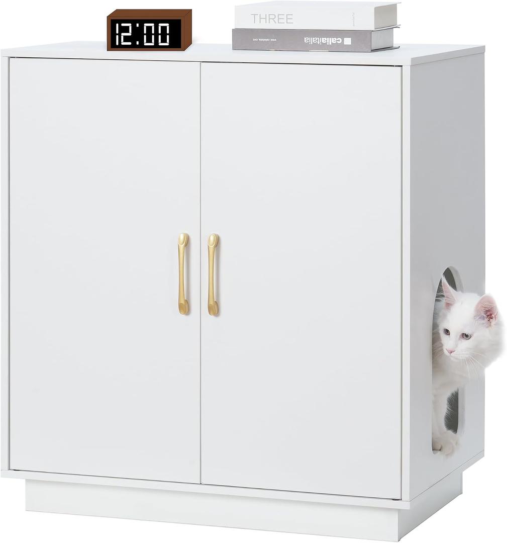 Gitelsnour Litter Box Enclosure, 30.9'' High Large Litter Box Furniture, Modern Cat Litter Box Enclosure with Hidden Storage, Side Table, End Table, White GCLB003WT