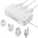 PD 20W Voltage Converter US to Europe, 250W Step Down 220v to 110v Voltage Converter, 6 AC Output, 6 USB Ports with UK/US/EU Plug Adapter, White