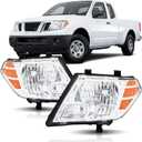 Headlights Assembly Compatible with 2009-2021 Nissan Frontier Head Lamps Driver and Passenger Side, Chrome Housing Amber
